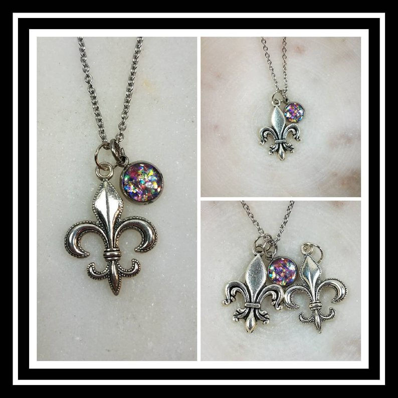 Memorial Ash Fleur de Lis Necklace/Cremation Pendant/ Pet Memorial Jewelry/ Memo