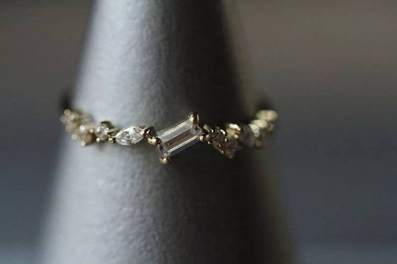 Thumbnail: Memorial Ash Minimalist Gold  CZ Baguette Leaf Ri