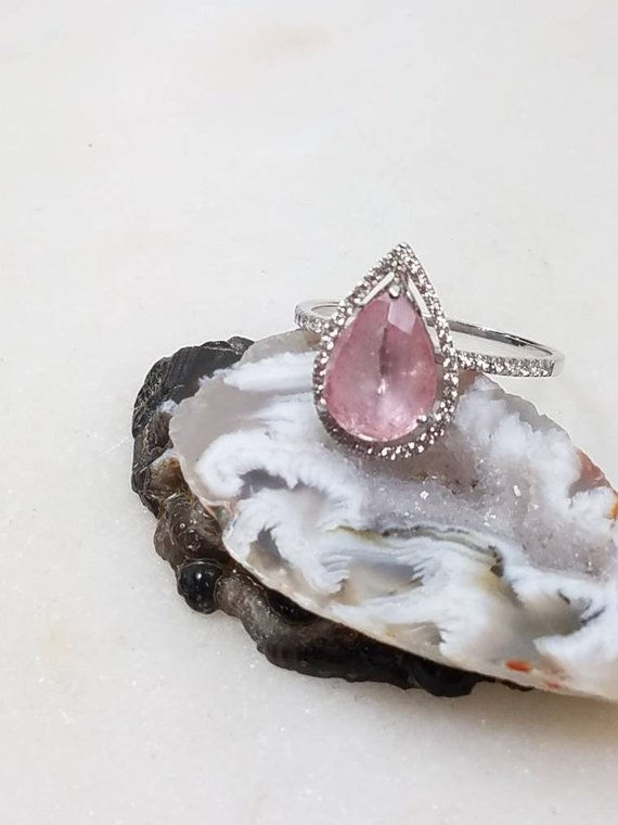 Thumbnail: Studiodragonfly19  Pink Morganite 10kt  Gold, Sterling Silver Diamond  Ring