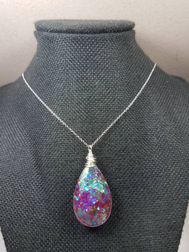 Thumbnail: Memorial Ash Wire Wrapped Crystal Pendant Necklace/Cremation Pendant/Pet Memoria