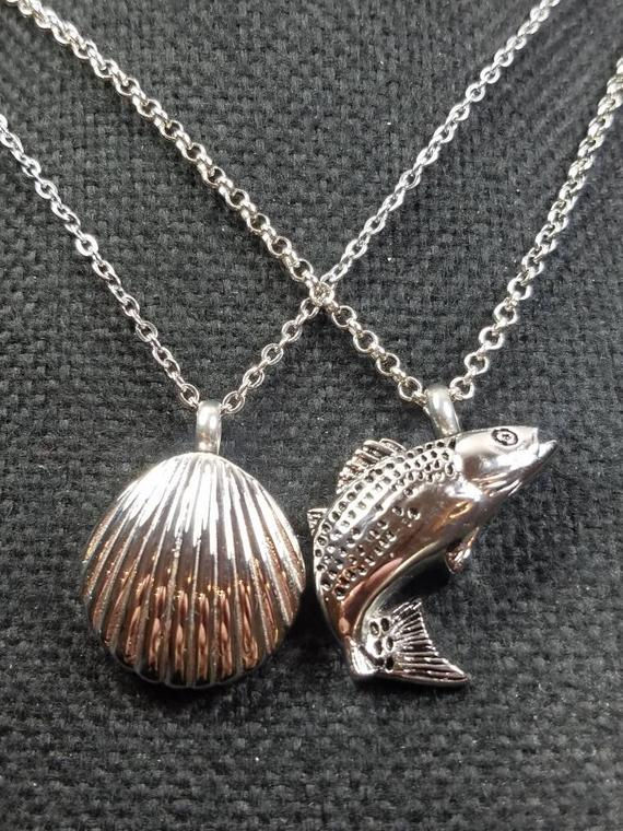 Thumbnail: items Shell or Fish Memorial Ash Stainless Steel Cremation Urn Necklace