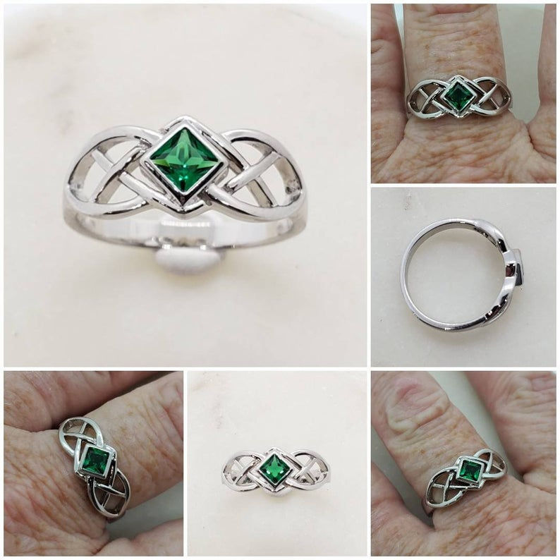 Thumbnail: Studiodragonfly19 Memorial Ash Sterling Silver and Princess Cut CZ Celtic