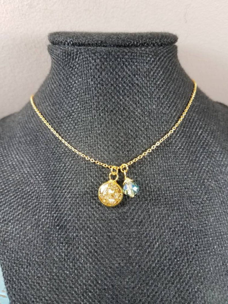 Thumbnail: Gold Plated Memorial Ash Pendant Charm Memorial Jewelry/ Ash Necklace/Pet Memori