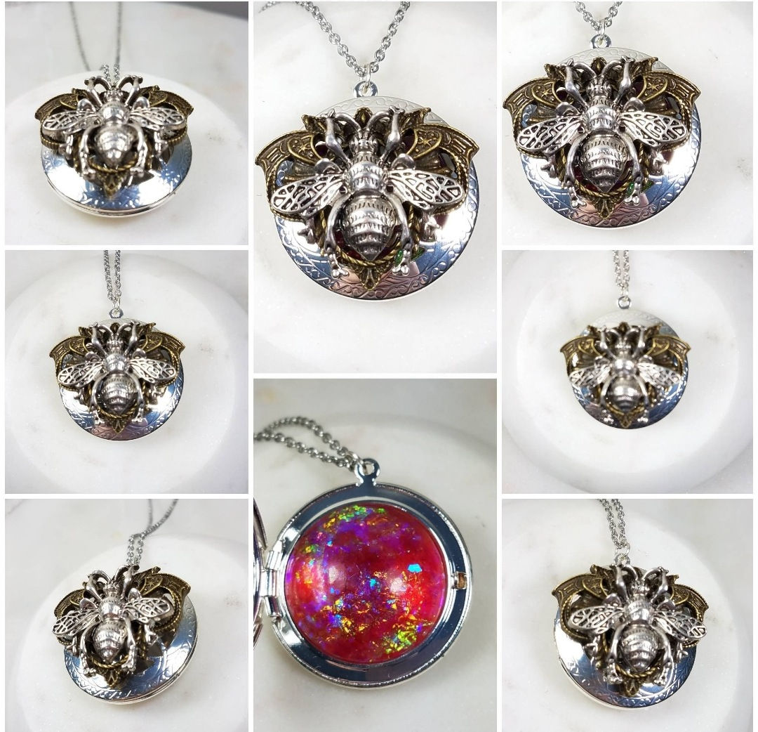 Memorial Ash Bee Locket Pendant Necklace/Cremation Pendant/Pet