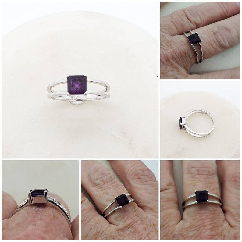 Thumbnail: Studiodragonfly19 Memorial Ash Minimalist 10k Gold Princess Cut Amethyst Cremati