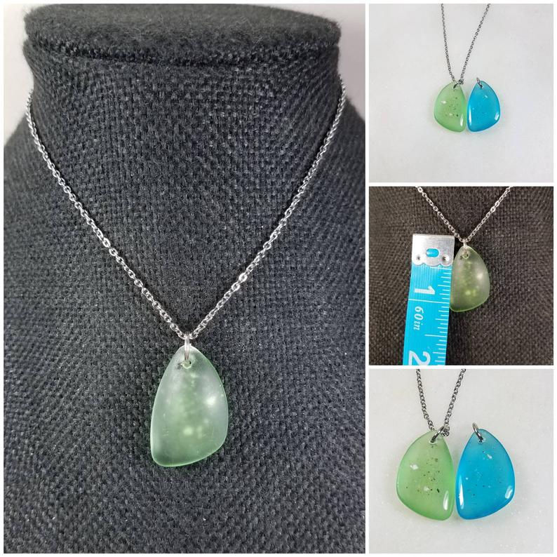 Thumbnail: Memorial Ash Beach Glass Initial Pendant Necklace /Cremation Necklace/Pet Ash Me