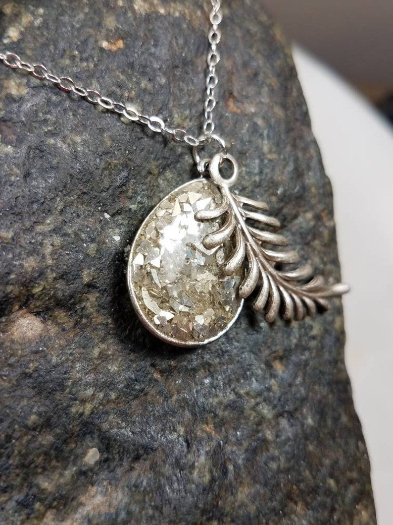 Thumbnail: Memorial Ash Tear Drop Fern Charm Pendant Necklace/Cremation Pendant/Pet Memoria