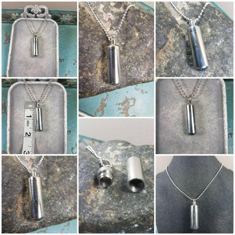 Thumbnail: Memorial Ash Stainless Steel Cremation Urn Necklace/2 chain options/Urn/Crematio