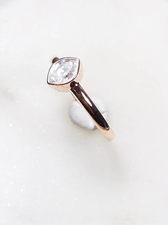 Thumbnail: Studiodragonfly19 Cremation Memorial Ash Marquis Minimalist CZ Bezel Gold Ring