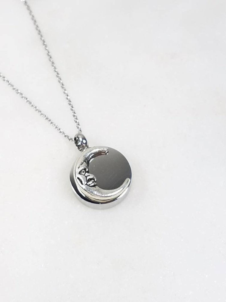 Thumbnail: Memorial Ash Stainless Steel Cremation Round Moon Urn Necklace/Cremation Pendant