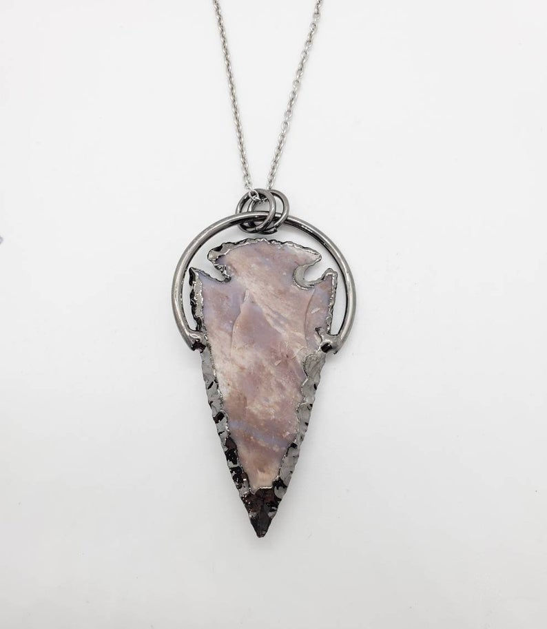 Thumbnail: Studiodragonfly19 Cremation Arrowhead Raw Agate Stone Memorial Ash Pendant