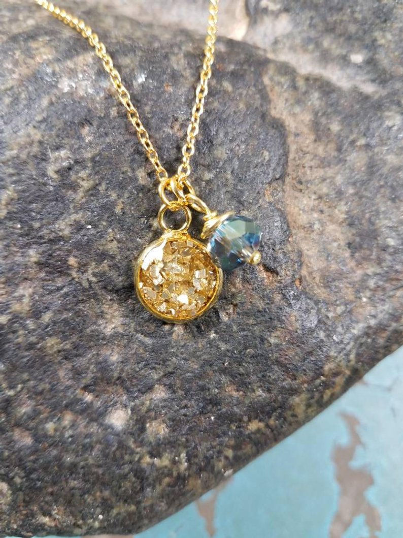 Thumbnail: Gold Plated Memorial Ash Pendant Charm Memorial Jewelry/ Ash Necklace/Pet Memori