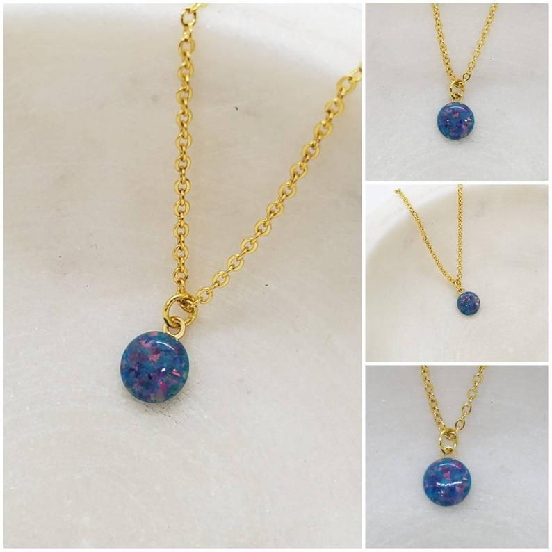 Thumbnail: Studiodragonfly19 Cremation Synthetic Opal Birthstone Memorial Ash Pendant