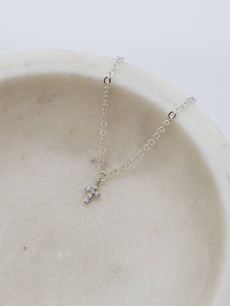 Thumbnail: Studiodragonfly19 Gem Stone Minimalist CZ Sterling Silver Cross Cremation Memor