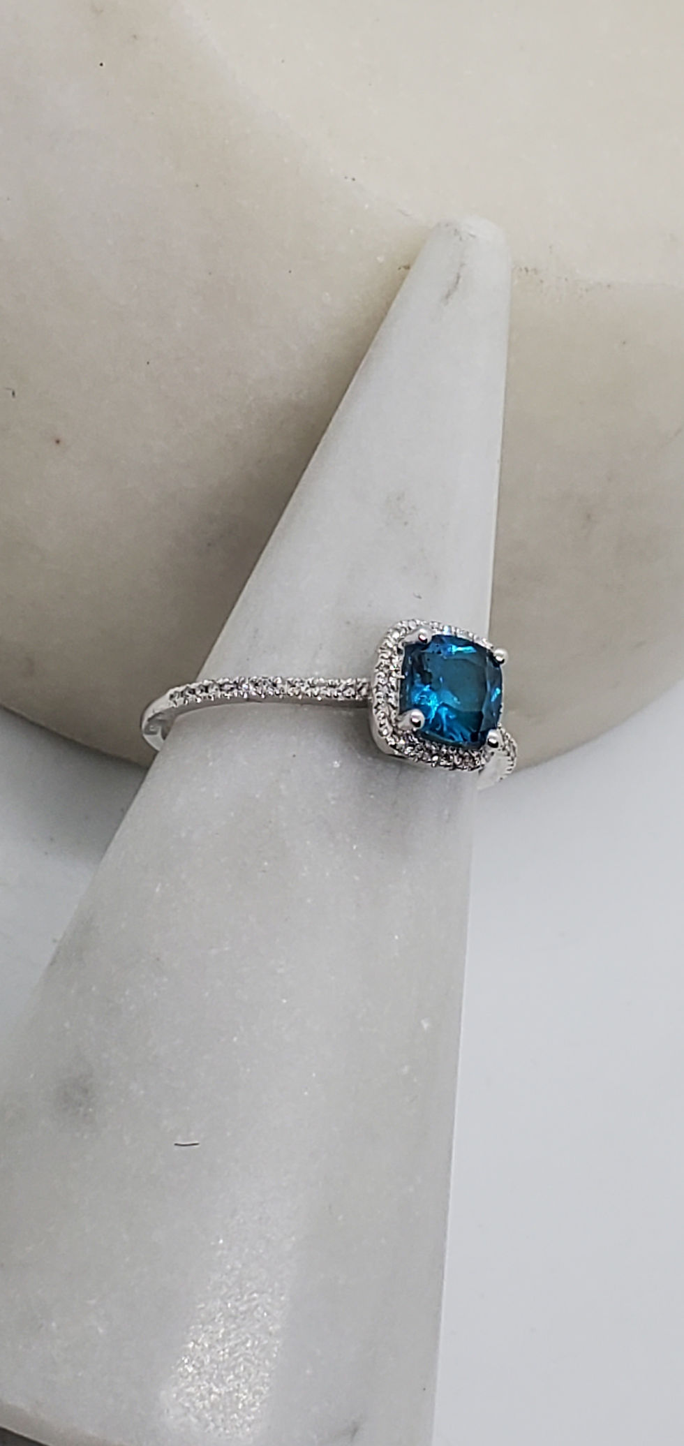 Thumbnail:  Studiodragonfly19 Blue  Memorial Ash Halo Cushion Cut 10k Gold Cubic Cre