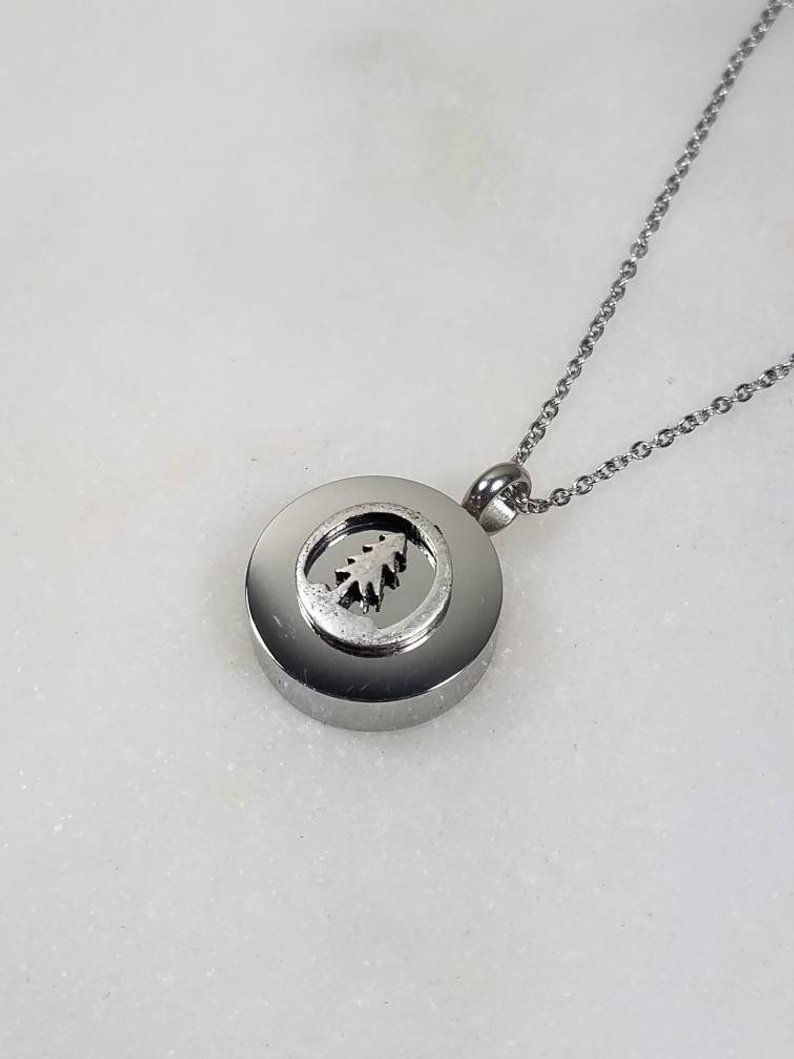 Thumbnail: Memorial Ash Stainless Steel Cremation Round Pine Tree Urn Necklace/Cremation Pe