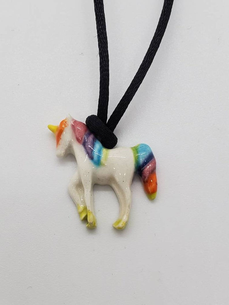 Thumbnail: Memorial Ash Ceramic Rainbow Unicorn Urn Pendant Necklace/Cremation Necklace