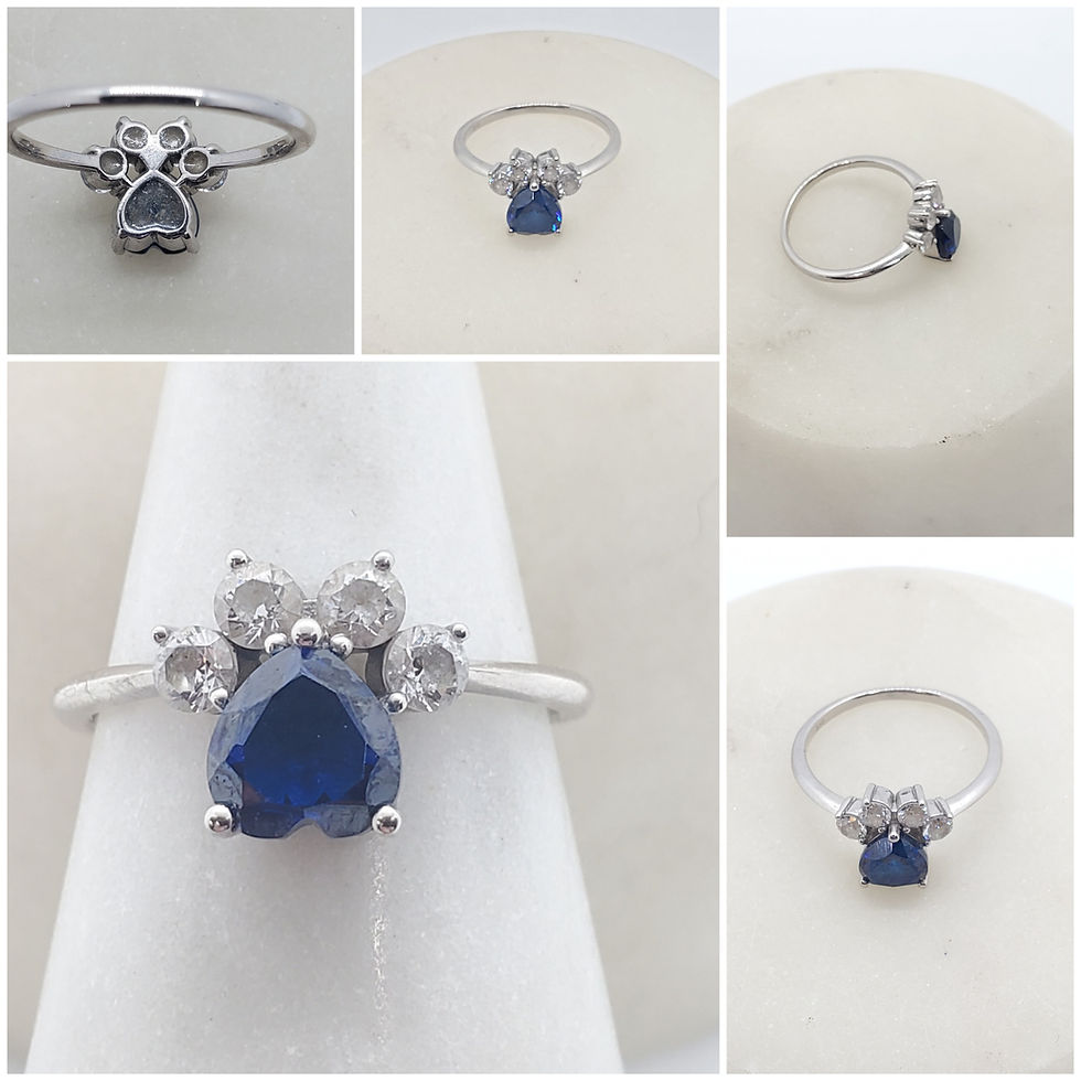 Thumbnail: Memorial Cremation Ash Paw Heart Cubic Zirconia Ring