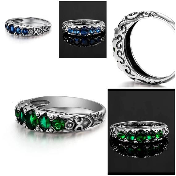 Thumbnail: Studiodragonfly19 Memorial Ash Vintage Sterling Silver 6 Stone Sapphire Ring