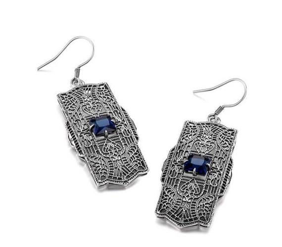 Thumbnail: Studiodragonfly19 Memorial Ash Vintage Sterling Silver Sapphire Earrings