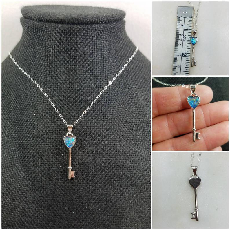 Thumbnail: Memorial Ash Heart Key Sterling Silver Necklace/Cremation Pendant/ Pet Memorial