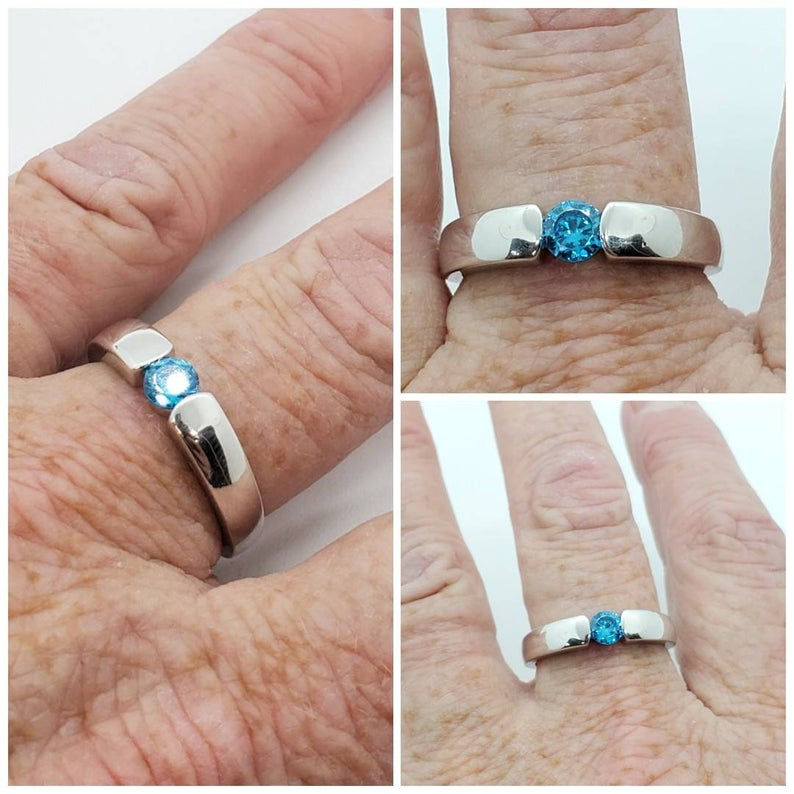 Thumbnail: Studiodragonfly19 Memorial Ash Sterling Silver CZ Bezel Band Cremation Ring