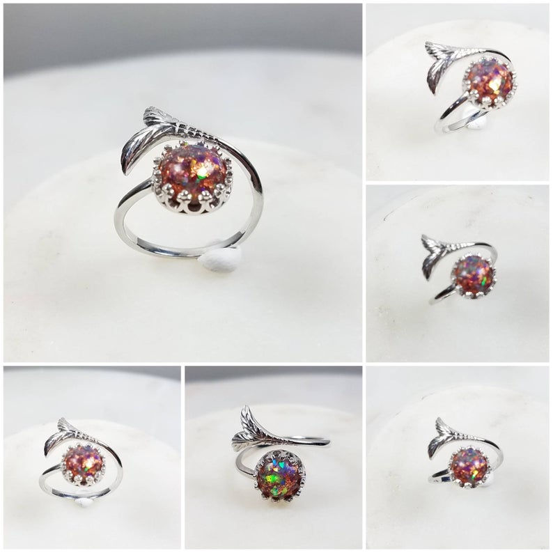 Memorial Ash 10k Gold Mermaid Tail Ring Memorial Ring/Memorial/Cremation