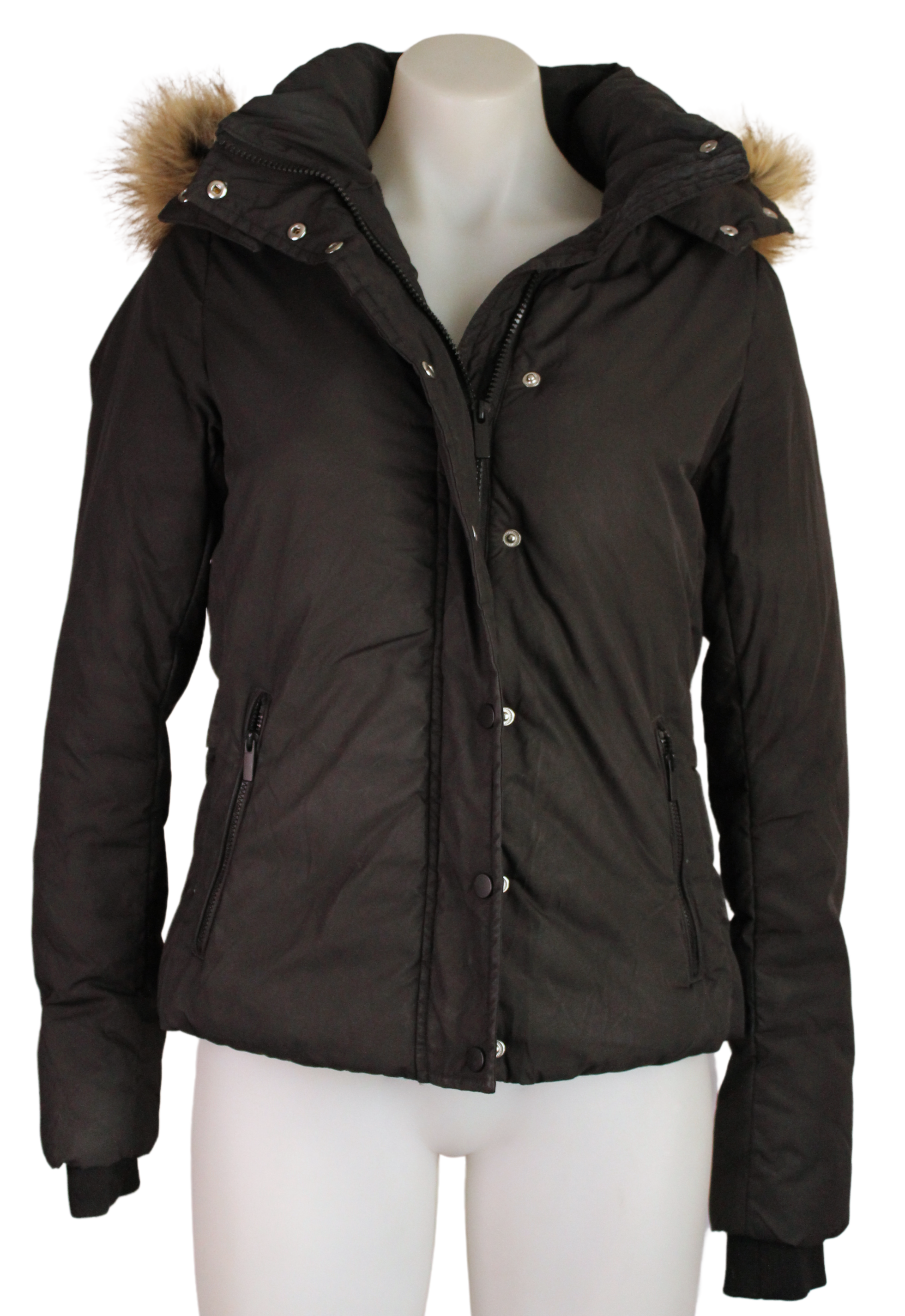 Black Fur Edge Hooded Jacket | Size 6
