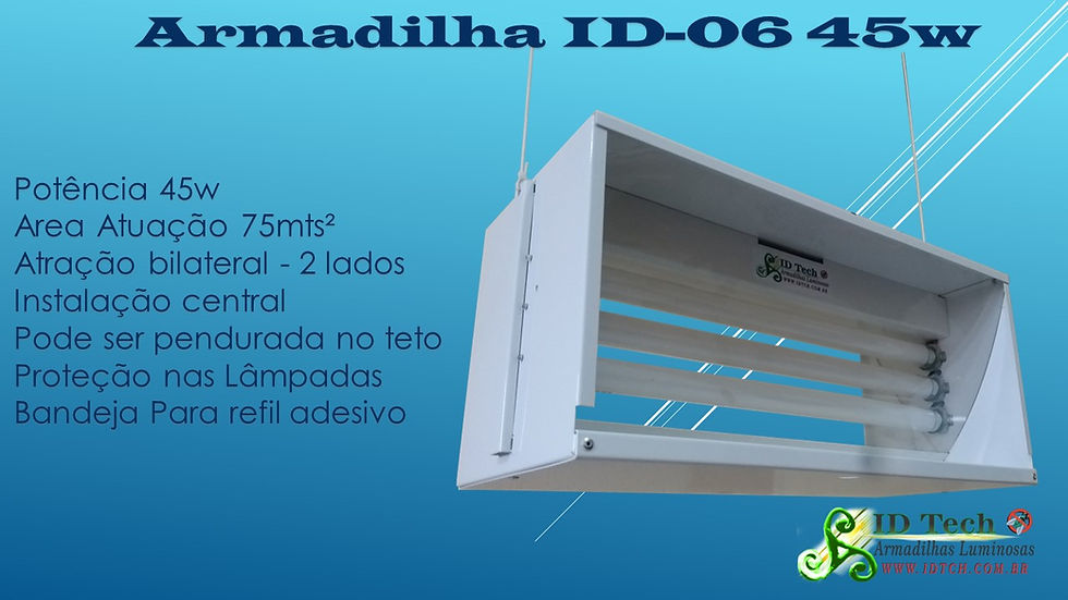 Armadilha luminosa ID-06 45W ID Tech TrapMax com atração bilateral, instalação central e cobertura de até 75 m²