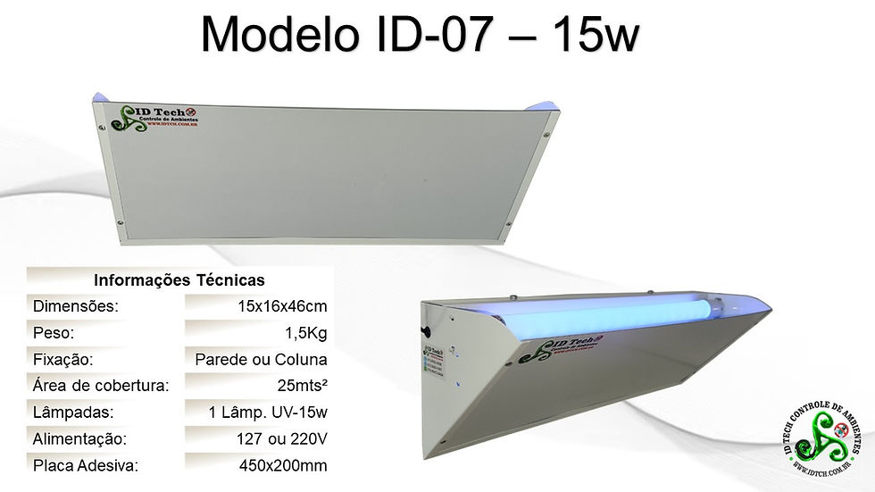 Armadilha luminosa ID-07 15W ID Tech TrapMax com uma lâmpada UV-A e cobertura de até 25 m²