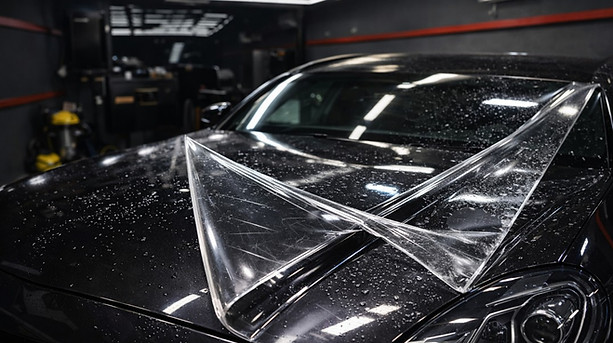 Paint protection film on car surface showing scratch resistance
