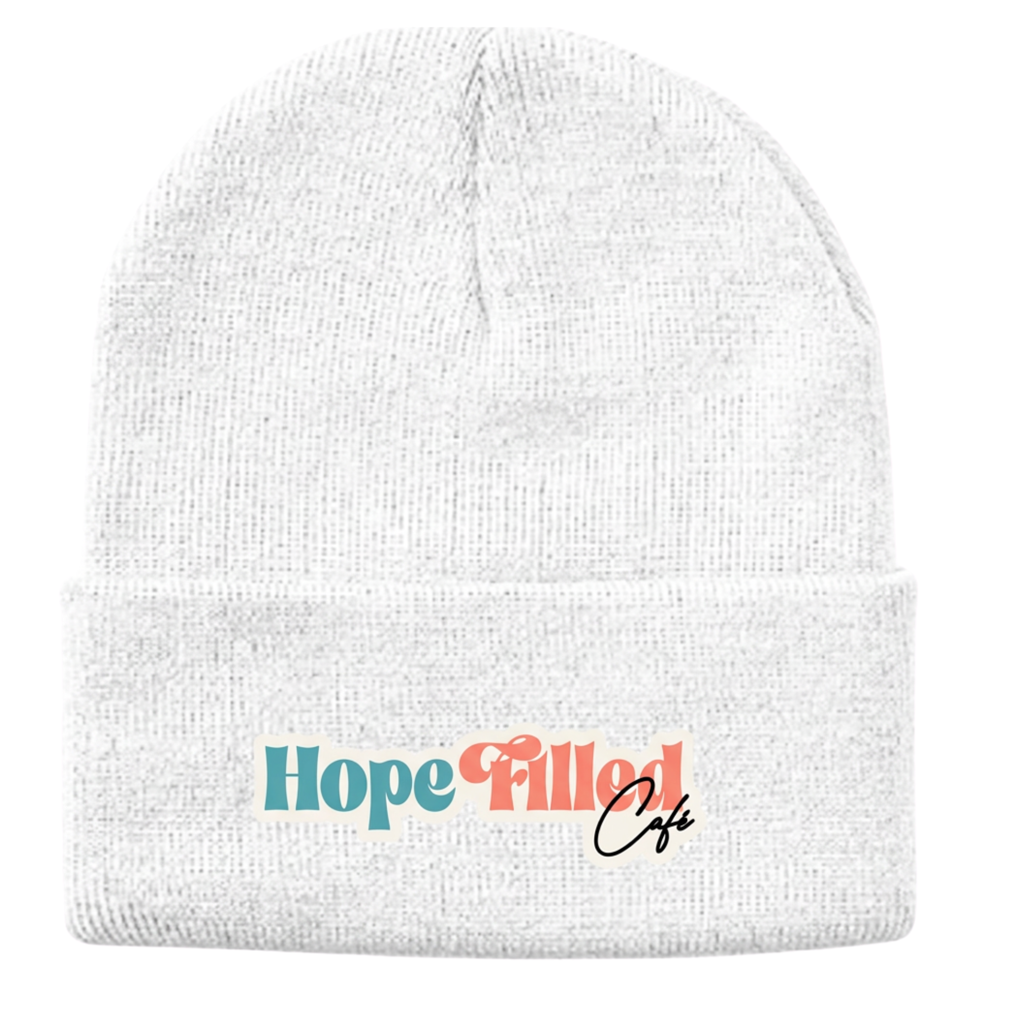 Hope Filled Café Embroidered Beanie - White