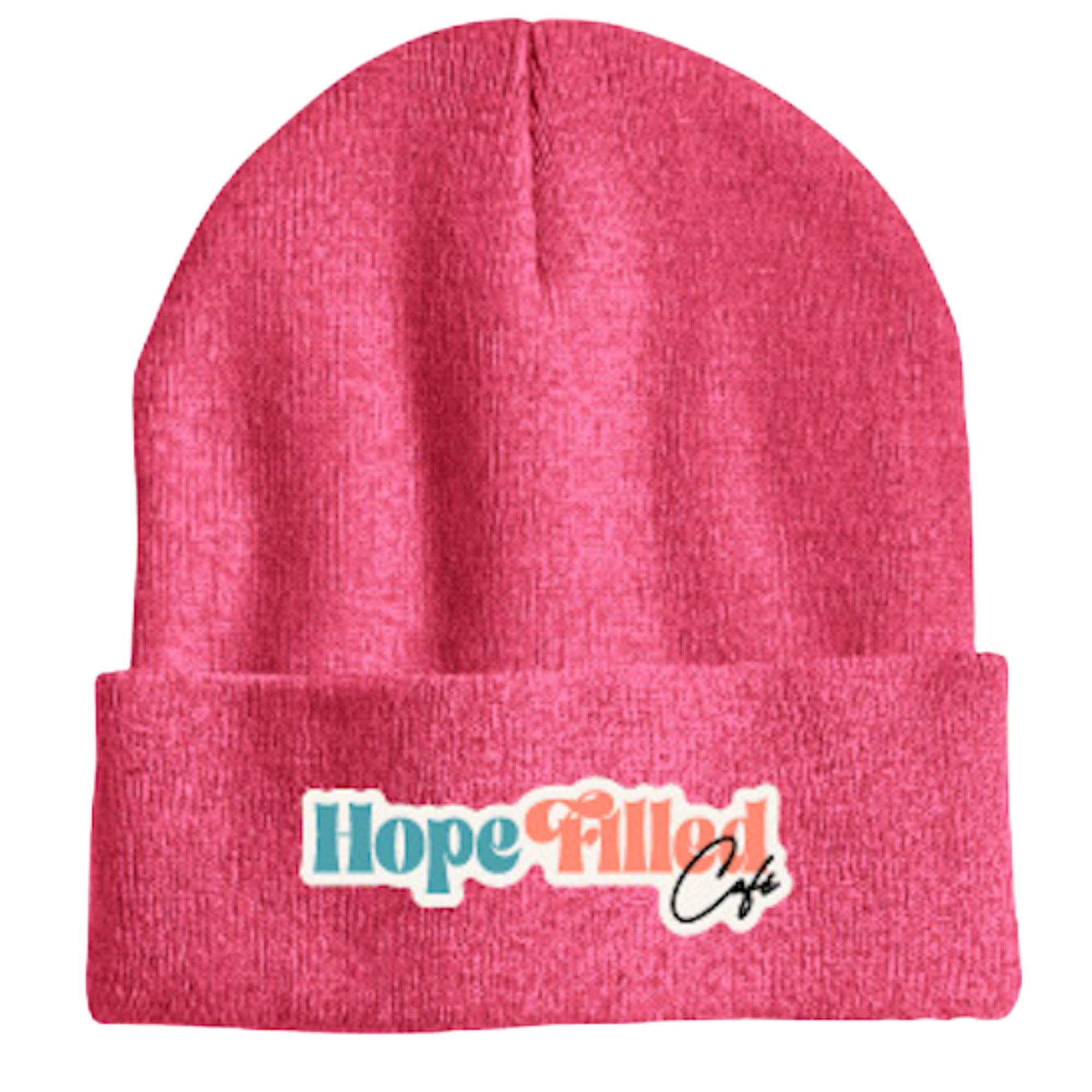 Hope Filled Café Embroidered Beanie - Heather Cherry Red