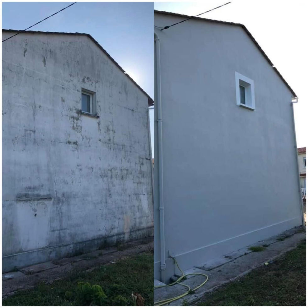 Ravalement de façade d'une maison individuelle en Gironde, nettoyage et peinture de protection extérieure par RPS Peinture.