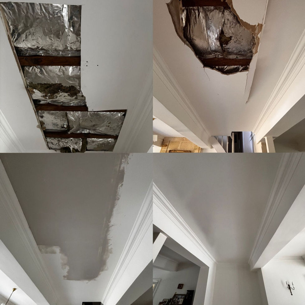 Ratissage complet à l'enduit de lissage pour retrouver une surface plane après un dégât des eaux.