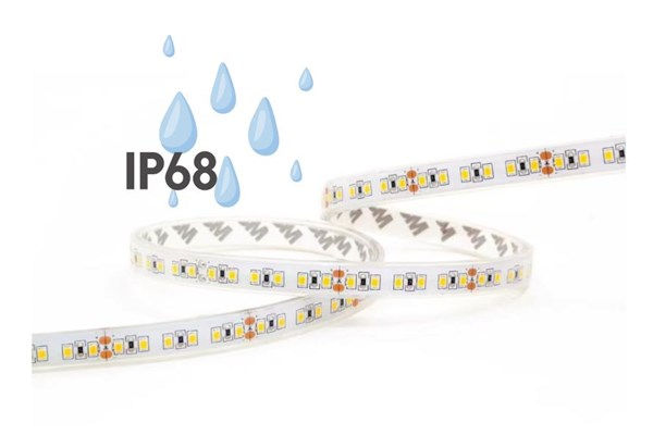 Strip LED flex 140led/m 2835 IP68 luce calda 3000K 14,4W/m 24V 2000 lm/m CRI>85