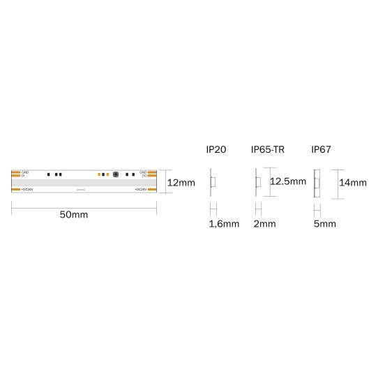 Digital strip LED COB ws2811 3600smd 100pixel (20 pixel/mt) IP65-tr RGB 14W/m