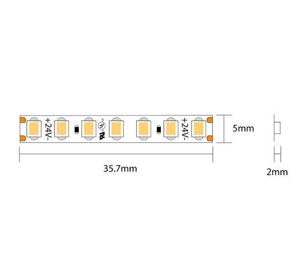 Strip LED flex 196led/m 2835 IP20 ambra 15W/m 24V 1200 lm/m 5000x5mm
