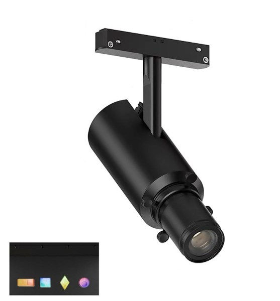 Faretto spot binario nero con sagomatore 48V LED COB 20W luce calda 3000K 1400