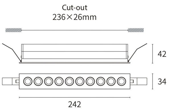 Downlight da incasso lineare bianco 20W IP20 luce naturale 4000K 220-240Vac 36°