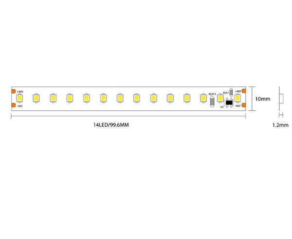 Strip LED flex 140led/m 2835 IP20 luce calda 2700K 9,6W/m 48V 1133 lm/m CRI>94