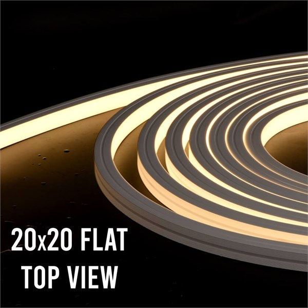LED flex neon 2020 flat IP67 top view 3000K 20W/m 24V 1500 lm/m CRI>80 20x20mm