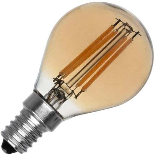 Lampada LED E14 p45 6W a filamento in vetro dorato trasparente