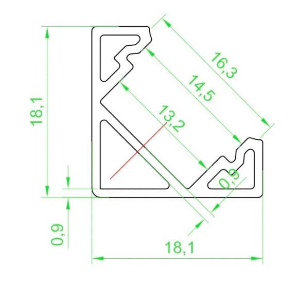 Profilo in alluminio angolare con cover opaca 75% 18x18x3000mm