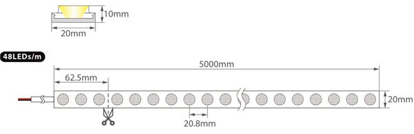 Miniatura: LED flex neon con lenti wall washer 25°x45° 48 led/mt IP67 4000K 18W/m 24V 1780