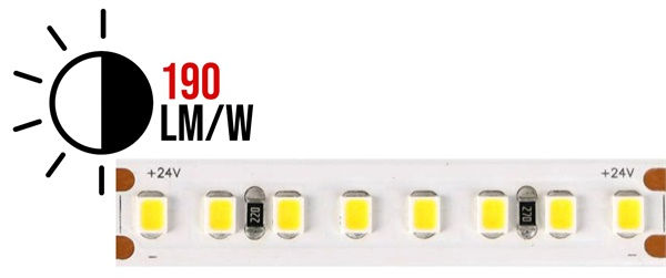 Strip LED flex 160led/m 2835 IP65-tr luce calda 3000K 19,2W/m 24V 3650 lm/m