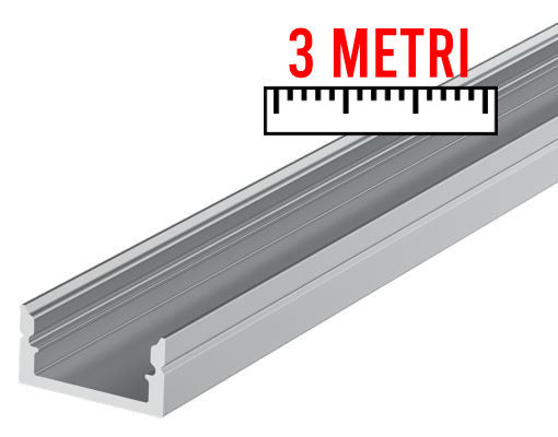 Profilo in alluminio da appoggio basso con cover opaca 18x9x3000mm