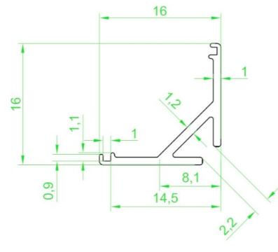 Profilo in alluminio angolare nero con cover curvata opaca 75% 16x16x2000mm