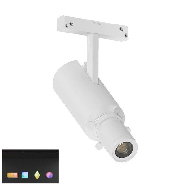 Faretto spot binario bianco con sagomatore 48V LED COB 20W luce calda 3000K
