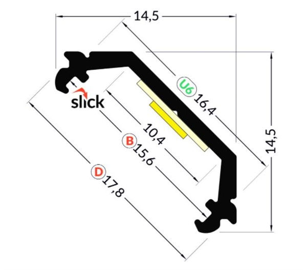 Profilo in alluminio anodizzato con cover d ad arco opaca 14,4x14,5x2000mm
